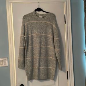 Aritzia sweater dress, size medium. Gray and beige stripe, wool material.